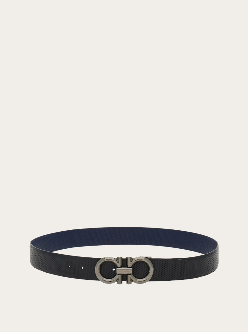 Ferragamo | Men's Reversible And Adjustable Gancini Belt - Black/Navy Blue