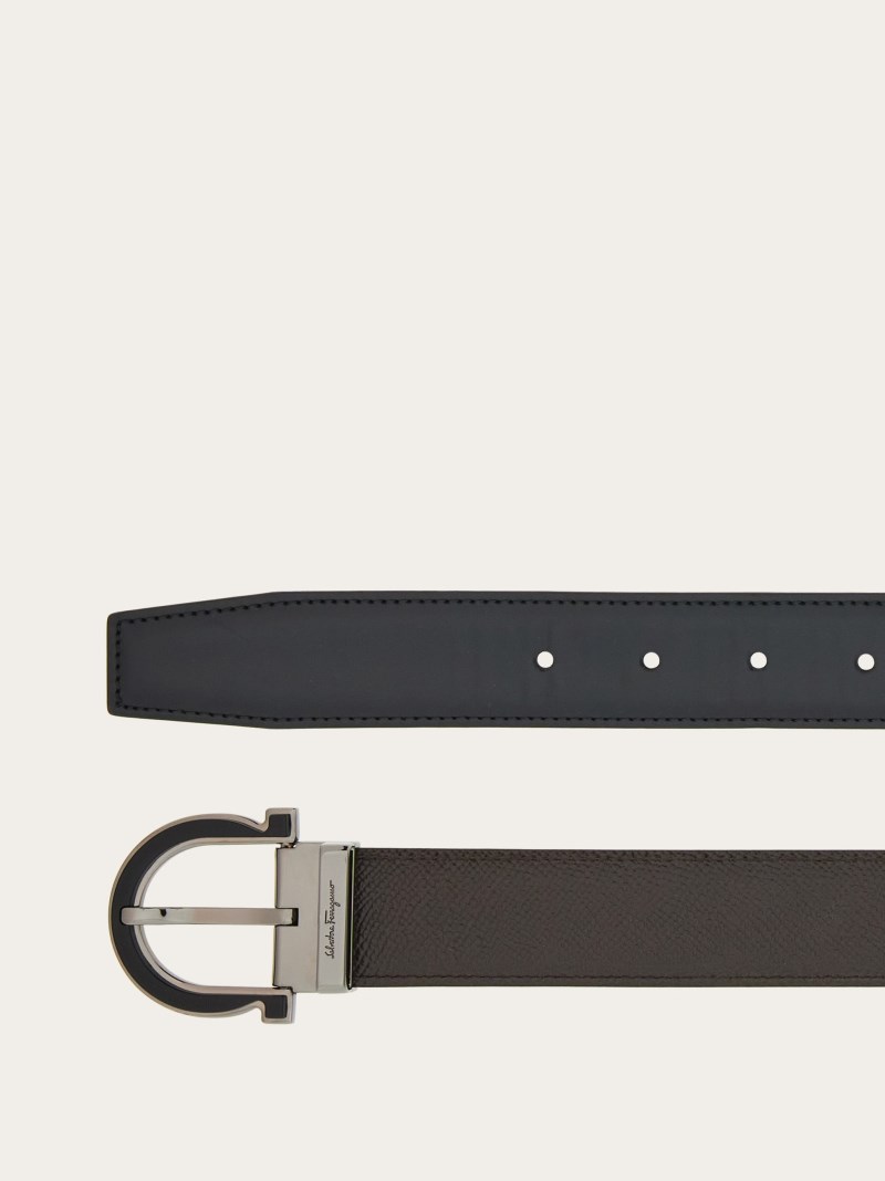 Ferragamo | Men's Adjustable Gancini Belt - Black/Dark Brown
