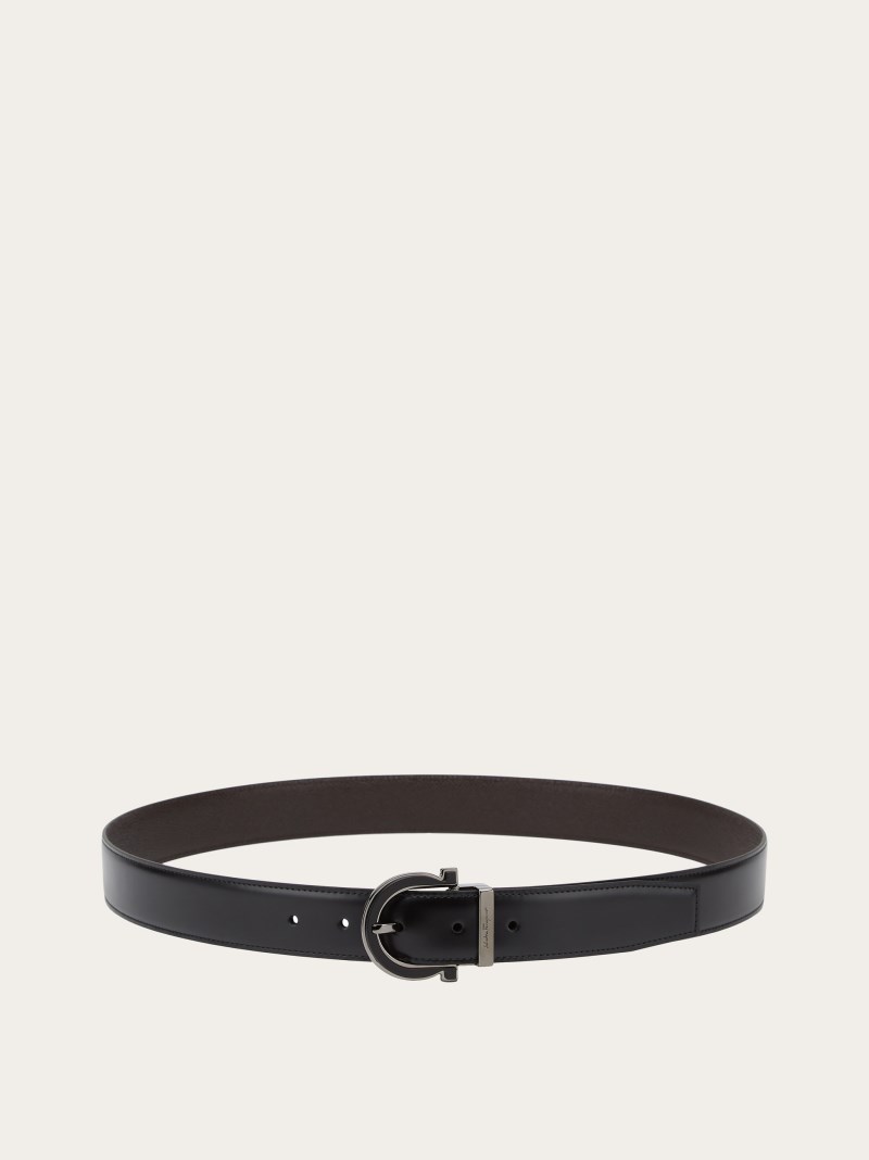 Ferragamo | Men's Adjustable Gancini Belt - Black/Dark Brown