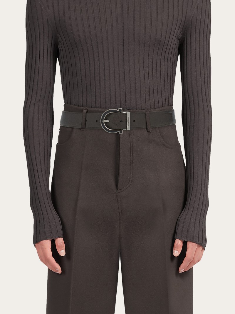 Ferragamo | Men's Adjustable Gancini Belt - Black/Dark Brown