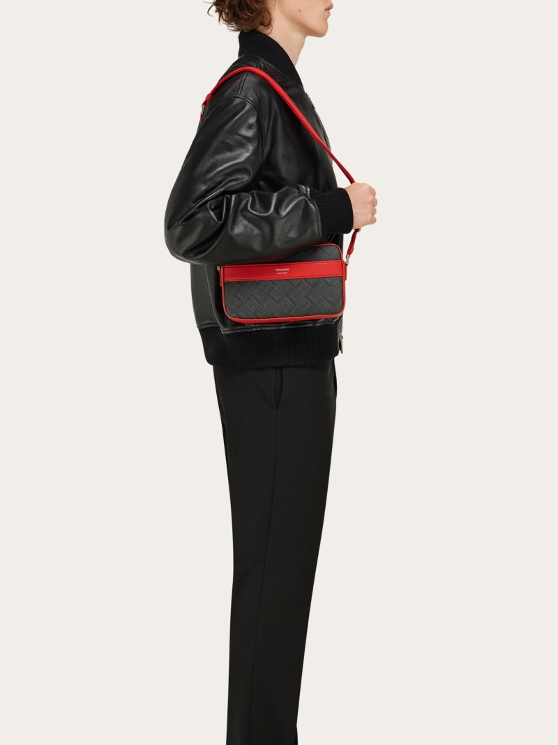 Ferragamo | Men's Monogram Crossbody Bag - Black/Grey/Flame Red