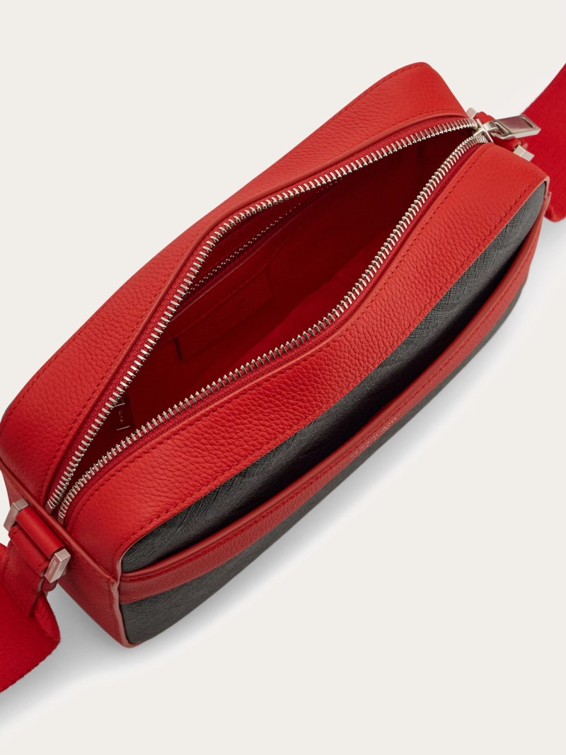 Ferragamo | Men's Monogram Crossbody Bag - Black/Grey/Flame Red