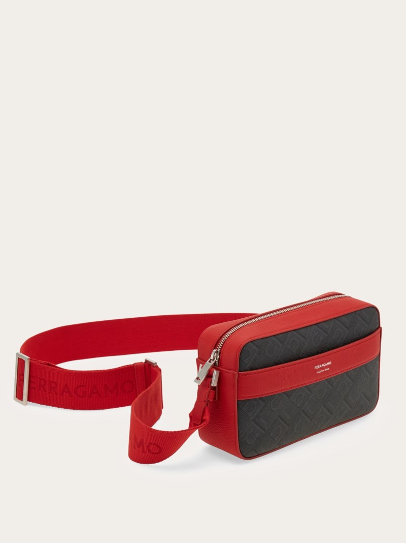 Ferragamo | Men's Monogram Crossbody Bag - Black/Grey/Flame Red