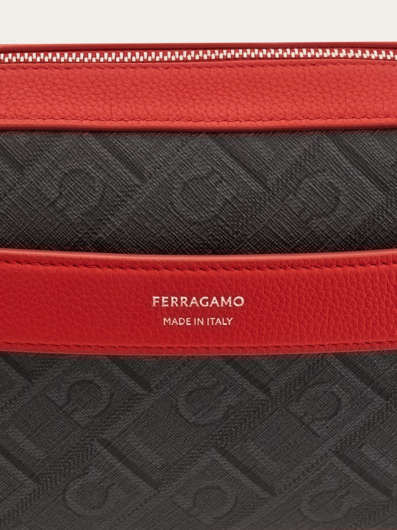 Ferragamo | Men's Monogram Crossbody Bag - Black/Grey/Flame Red