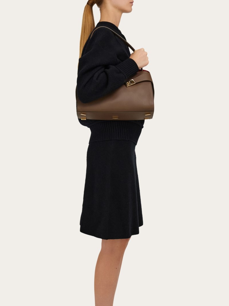 Ferragamo | Women's Hug Soft Bicolor Shoulder Bag - Clay/Flame Red