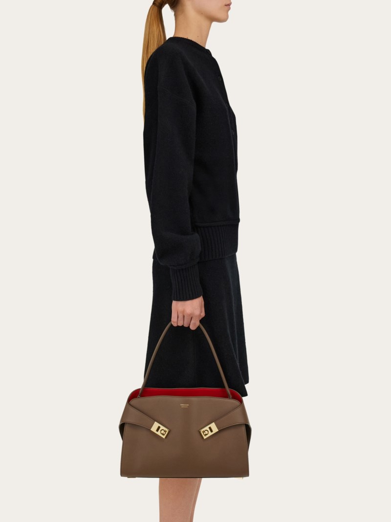 Ferragamo | Women's Hug Soft Bicolor Shoulder Bag - Clay/Flame Red