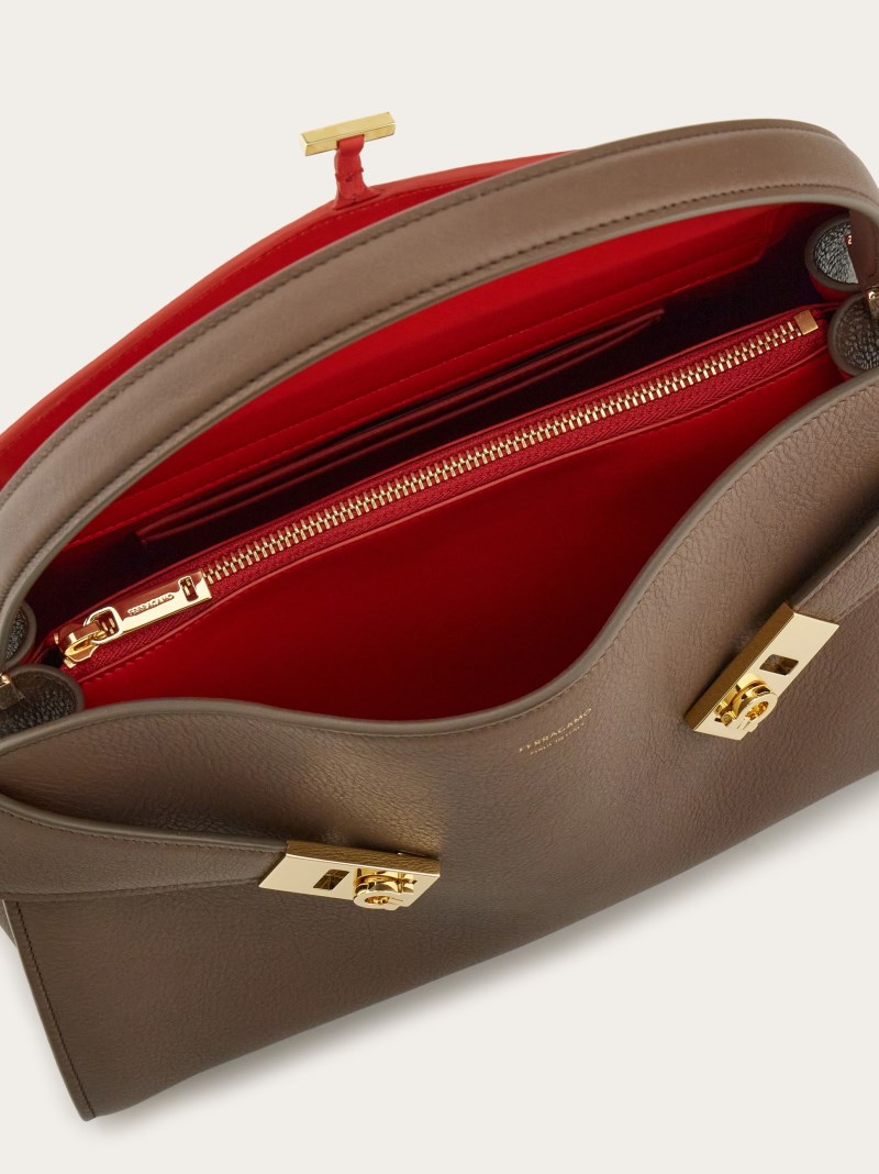 Ferragamo | Women's Hug Soft Bicolor Shoulder Bag - Clay/Flame Red