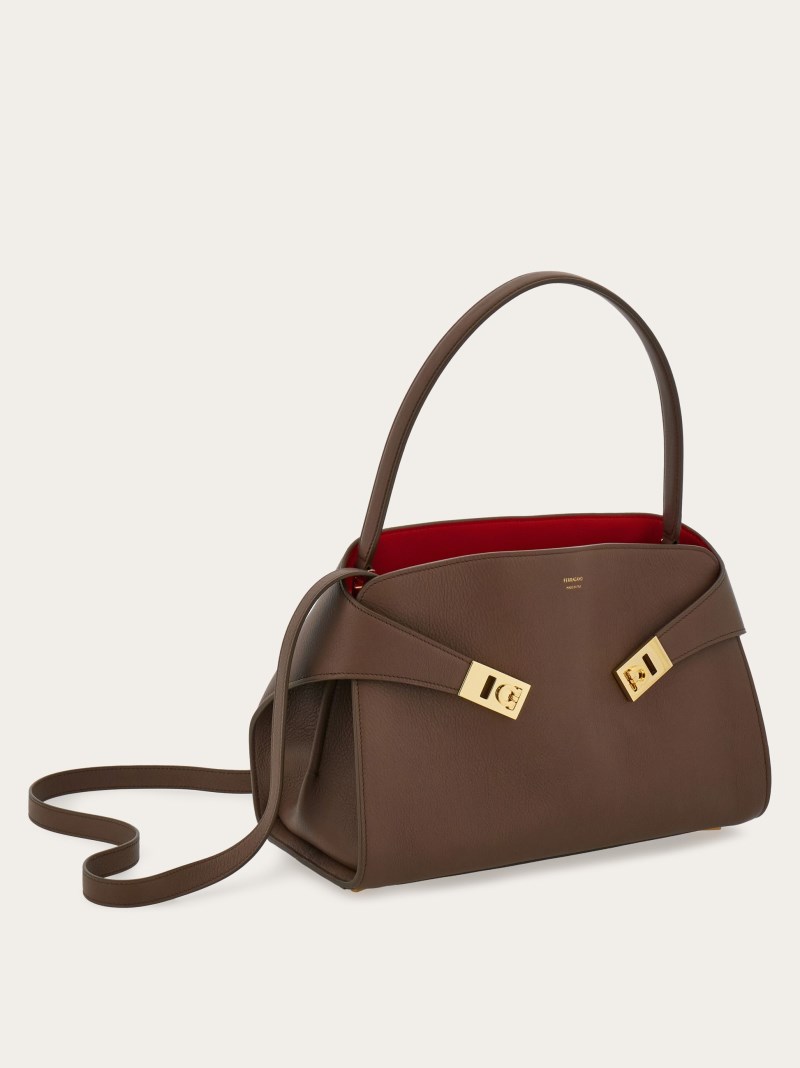 Ferragamo | Women's Hug Soft Bicolor Shoulder Bag - Clay/Flame Red