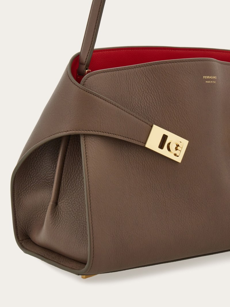 Ferragamo | Women's Hug Soft Bicolor Shoulder Bag - Clay/Flame Red