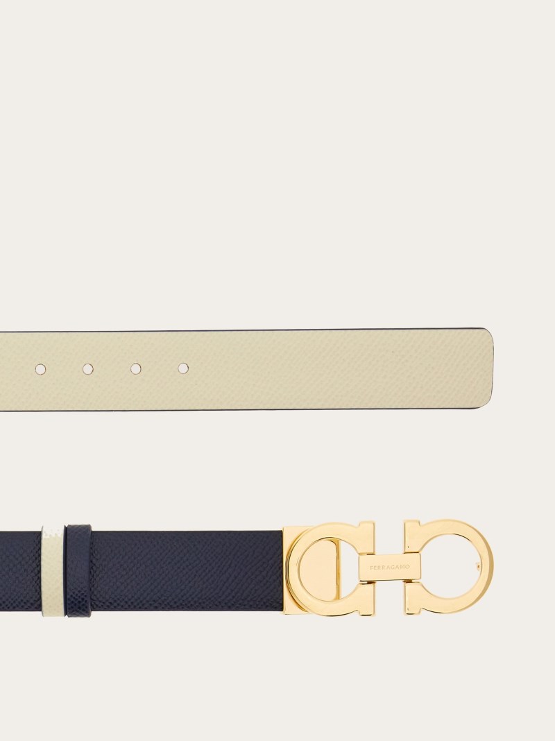 Ferragamo | Women's Reversible And Adjustable Gancini Belt - Midnight Blue/Mascarpone