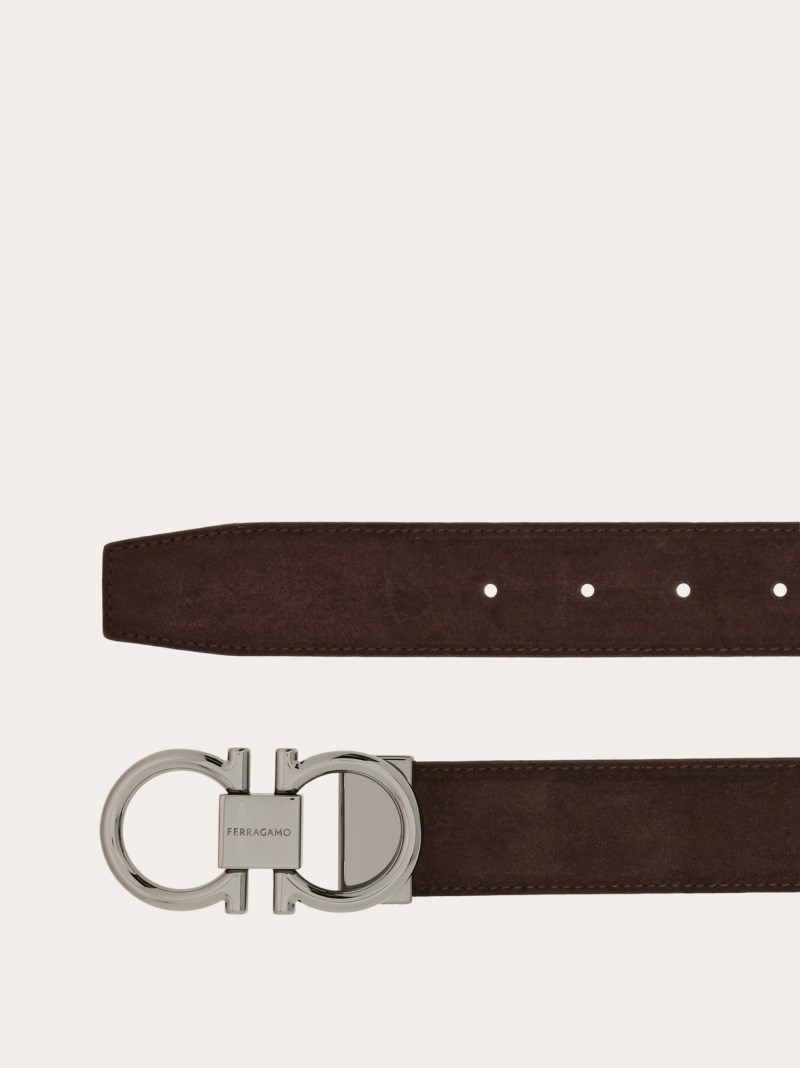 Ferragamo | Men's Adjustable Gancini Belt - Dark Brown/Beige
