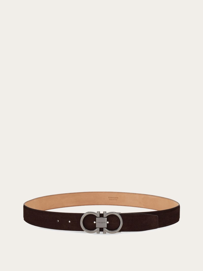 Ferragamo | Men's Adjustable Gancini Belt - Dark Brown/Beige