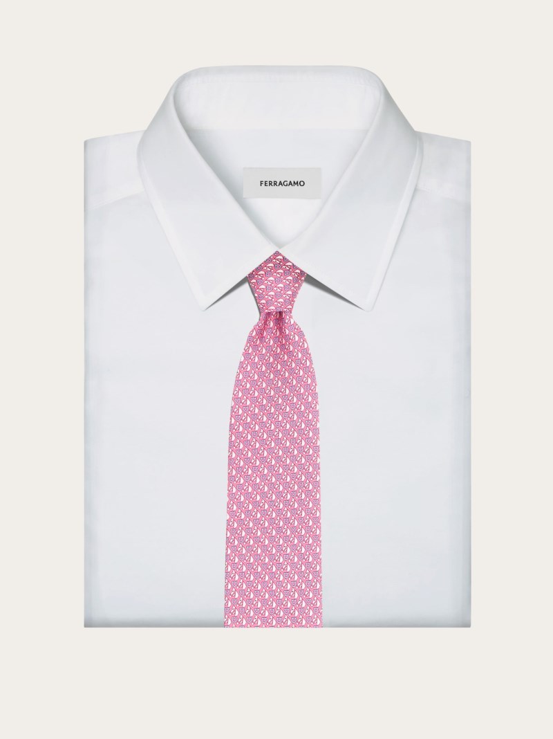 Ferragamo | Men's Equestrian Print Silk Tie - Pink