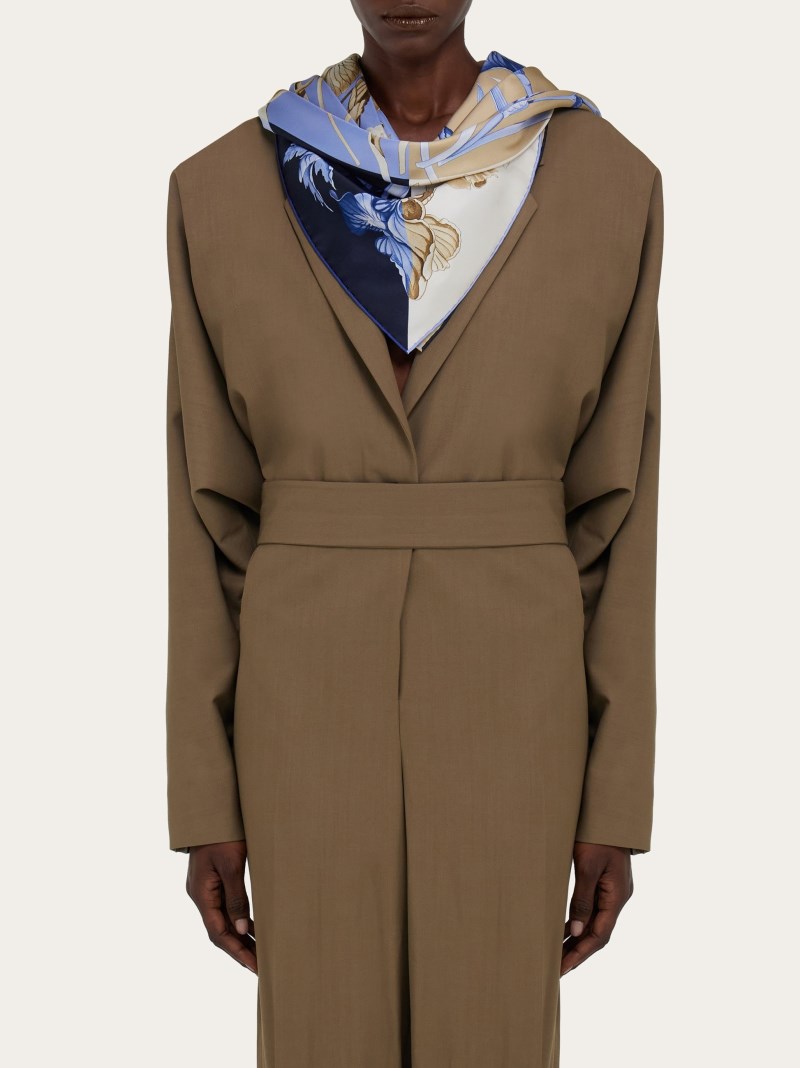 Ferragamo | Women's Hydrangea Print Silk Scarf - Navy Blue/Stone
