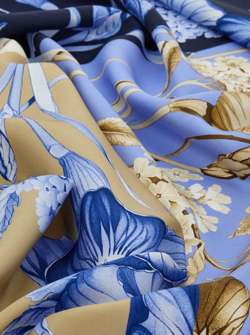 Ferragamo | Women's Hydrangea Print Silk Scarf - Navy Blue/Stone