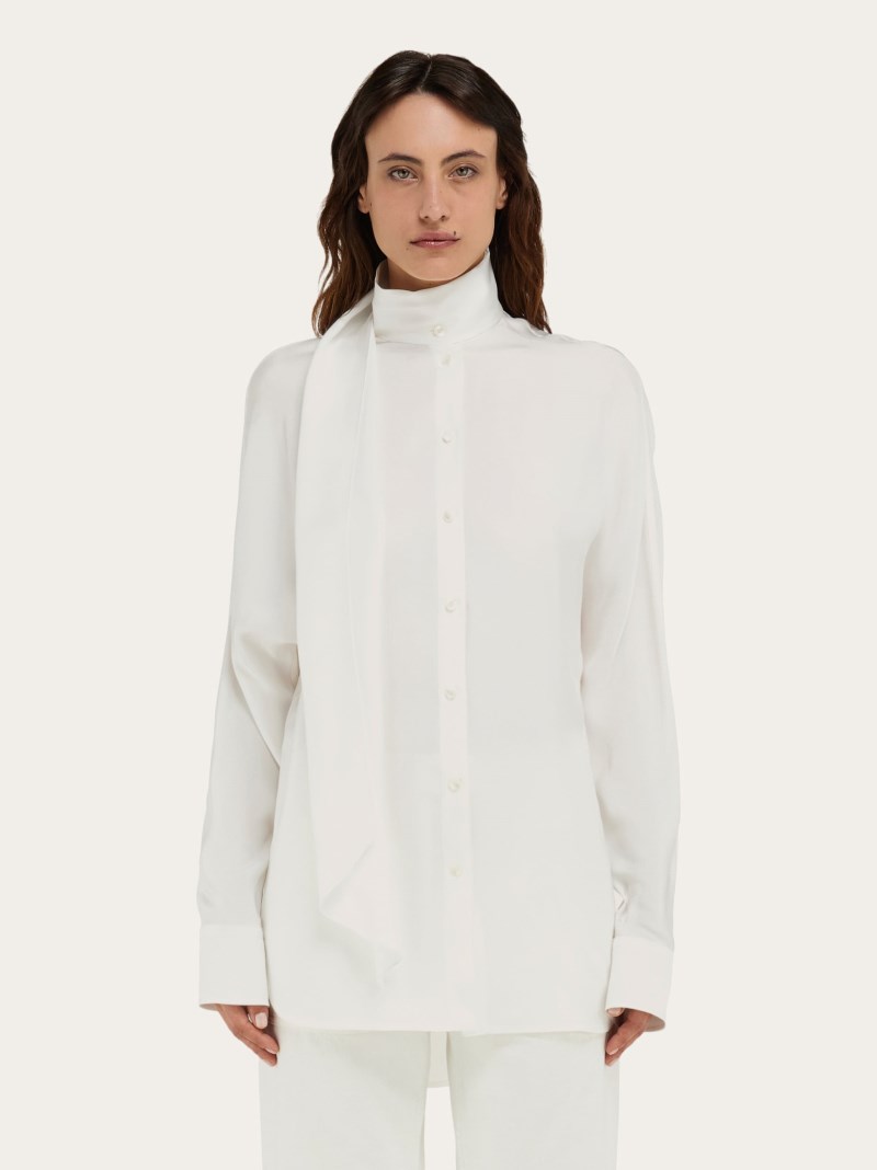 Ferragamo | Women's Viscose Blouse With Sash Collar - Mascarpone