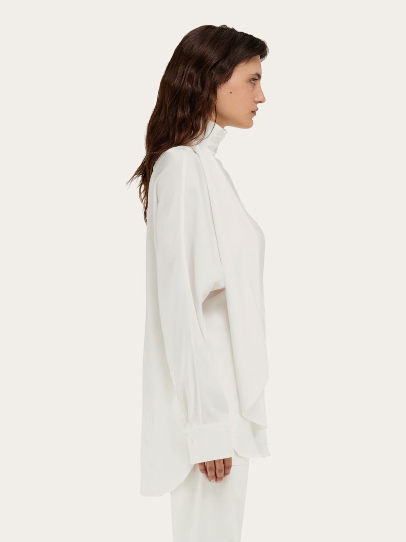 Ferragamo | Women's Viscose Blouse With Sash Collar - Mascarpone