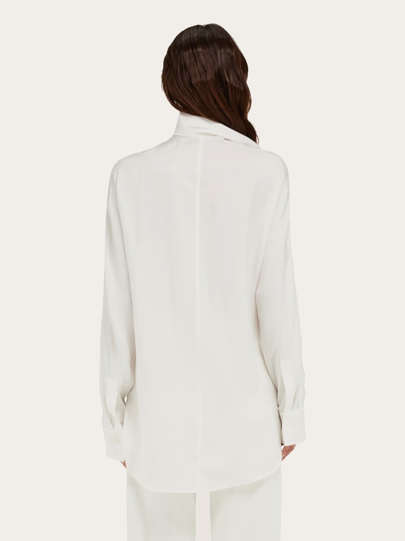 Ferragamo | Women's Viscose Blouse With Sash Collar - Mascarpone