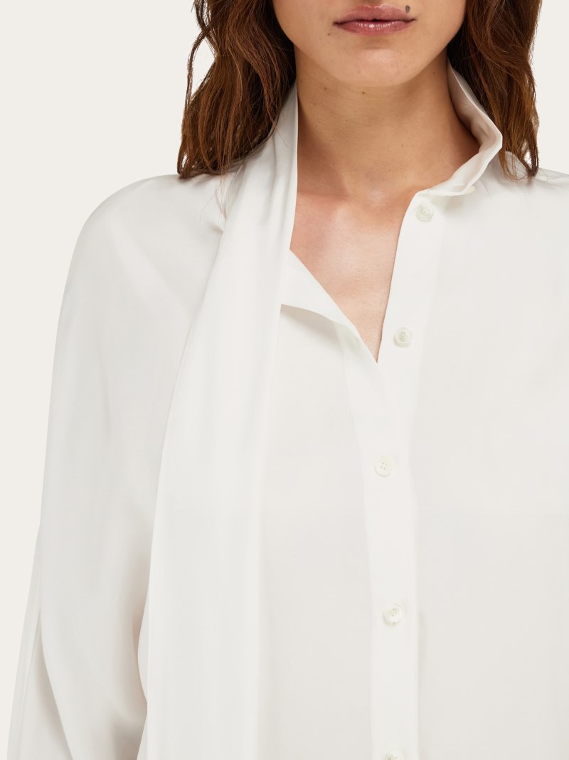 Ferragamo | Women's Viscose Blouse With Sash Collar - Mascarpone