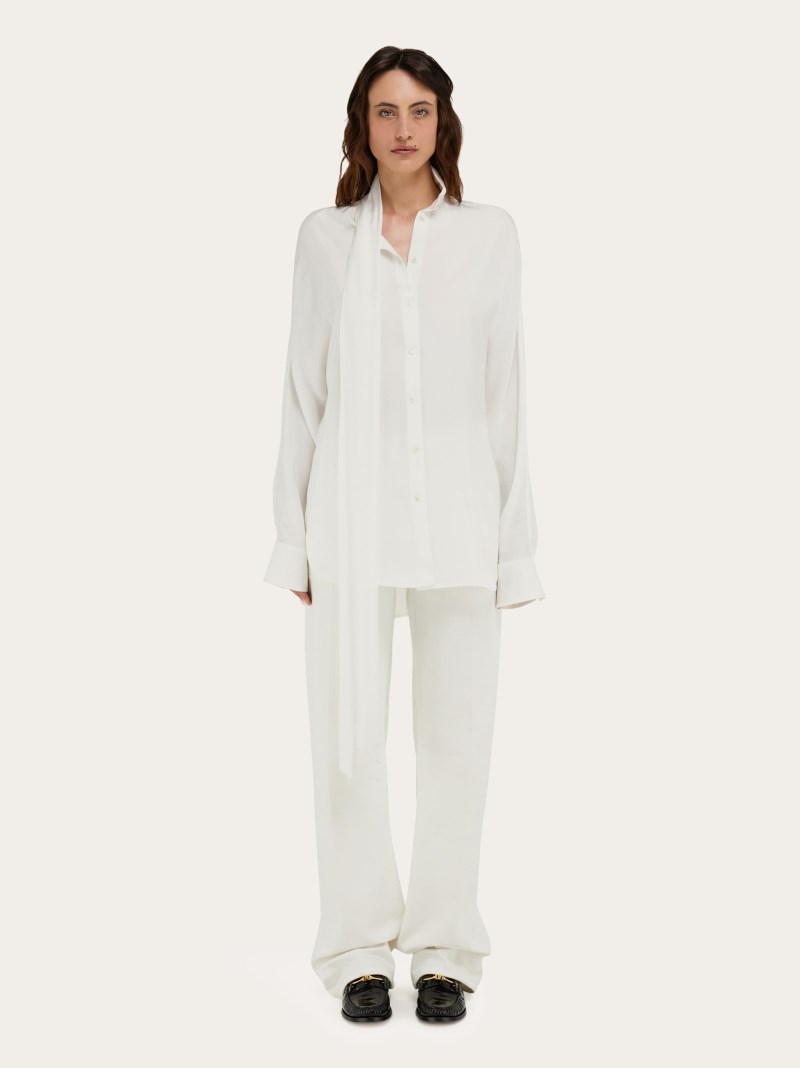 Ferragamo | Women's Viscose Blouse With Sash Collar - Mascarpone