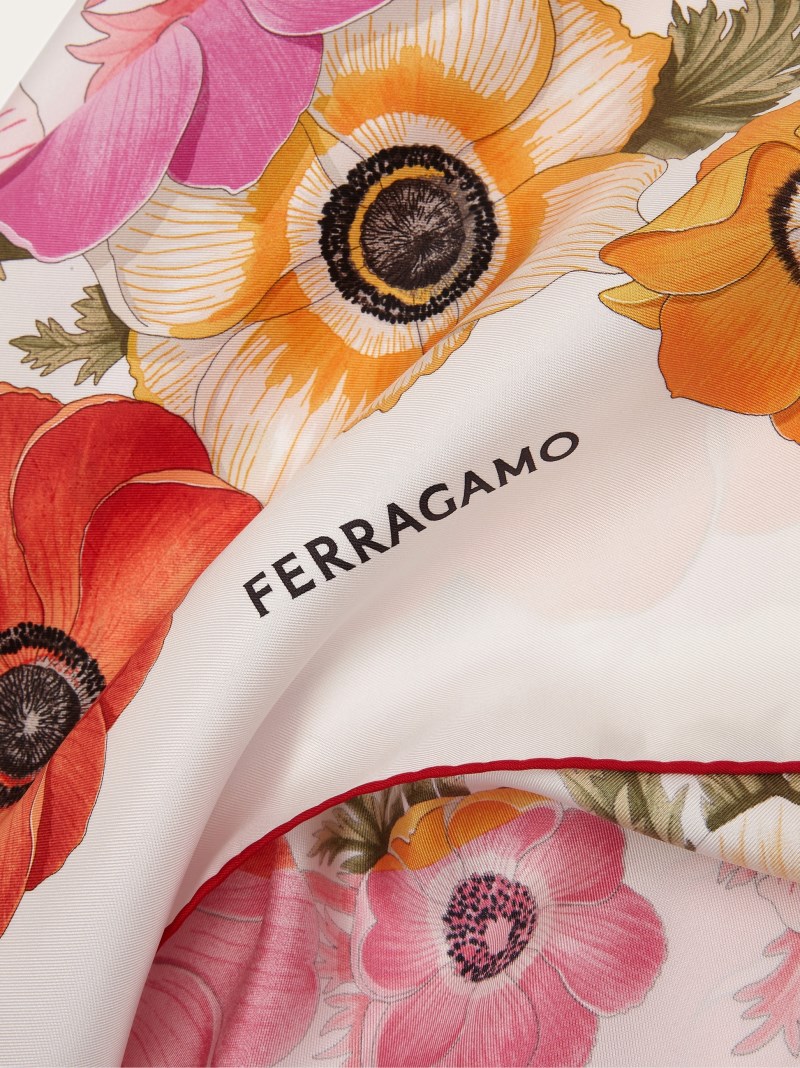 Ferragamo | Women's Anemone Print Silk Foulard - Ivory/Pink/Orange