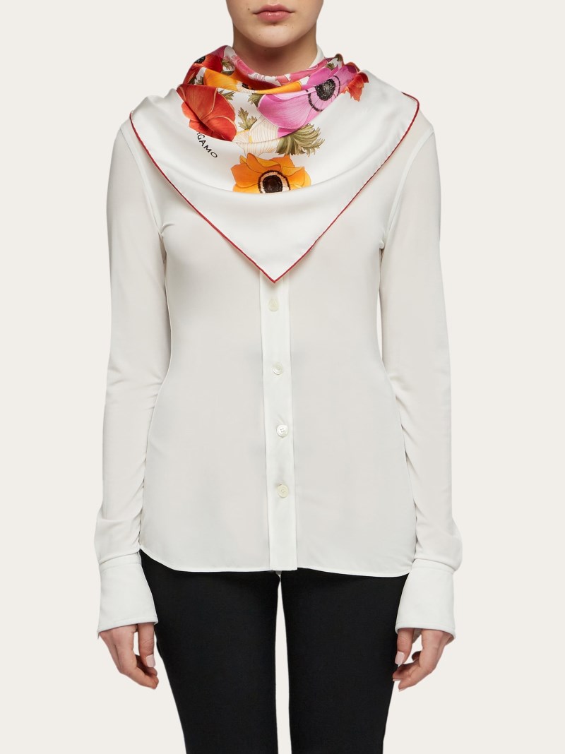 Ferragamo | Women's Anemone Print Silk Foulard - Ivory/Pink/Orange
