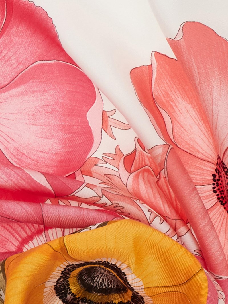 Ferragamo | Women's Anemone Print Silk Foulard - Ivory/Pink/Orange