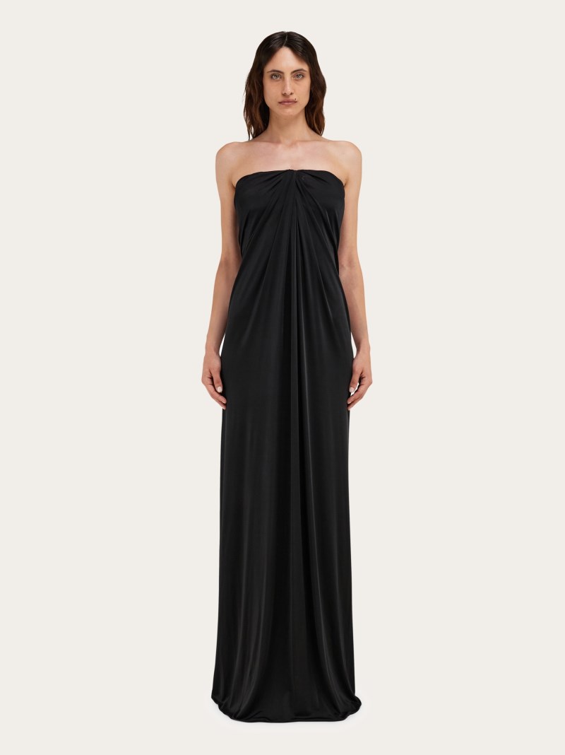 Ferragamo | Women's Sleeveless Long Dress With Gathered Detail - Black