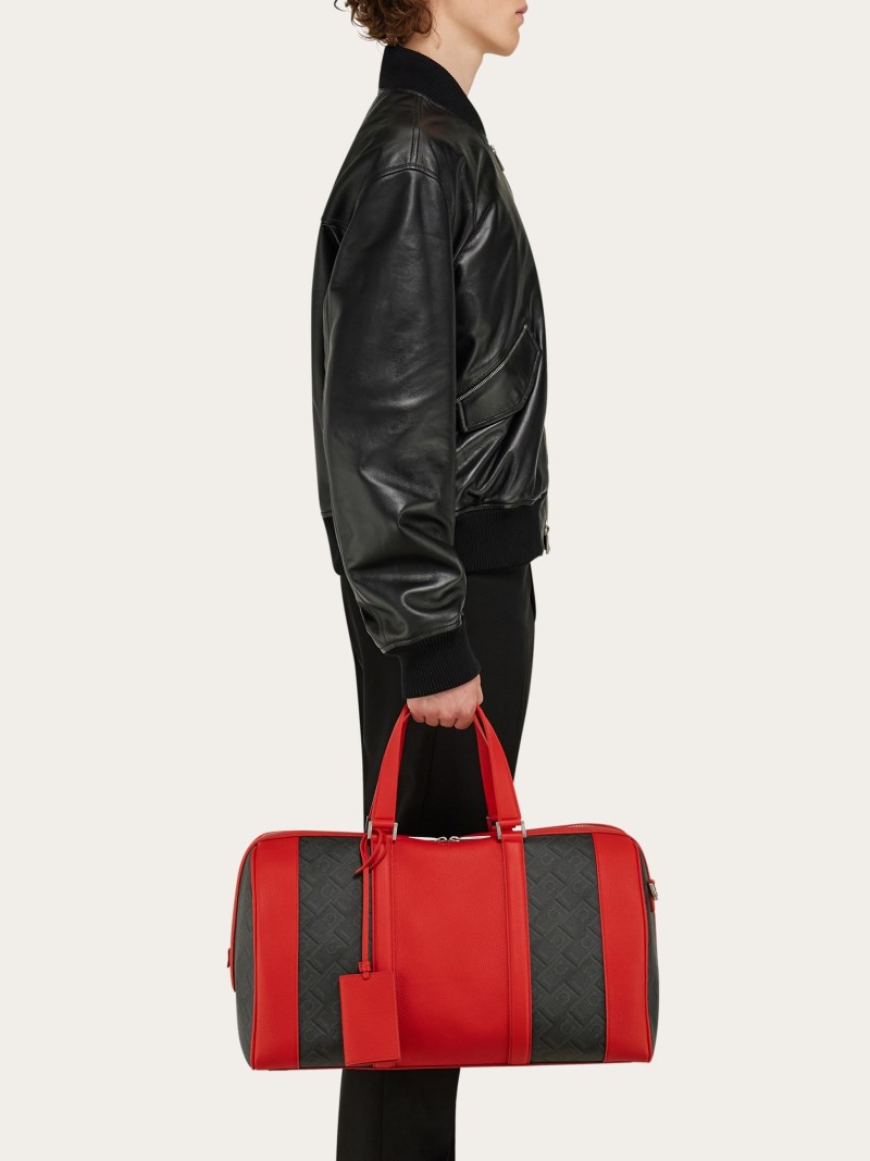 Ferragamo | Men's Bicolor Duffel Bag - Black/Grey/Flame Red