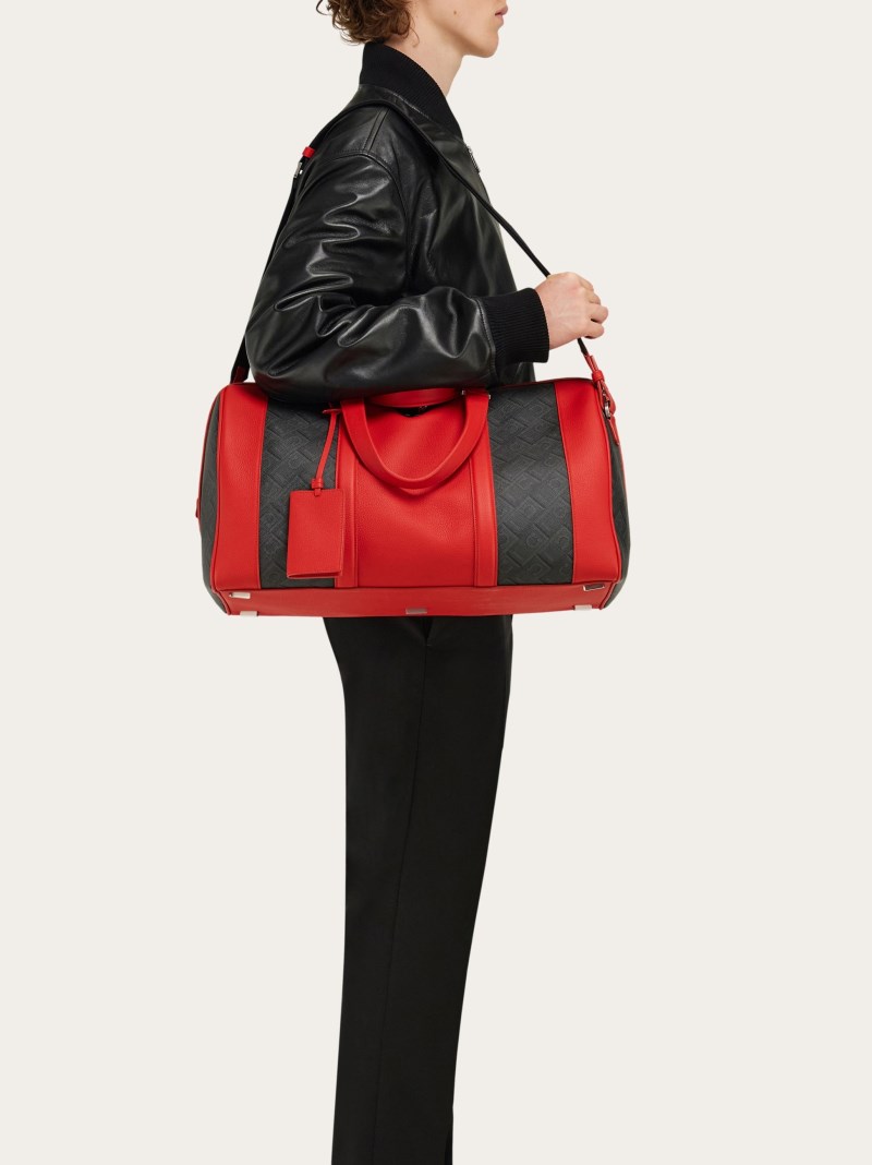 Ferragamo | Men's Bicolor Duffel Bag - Black/Grey/Flame Red