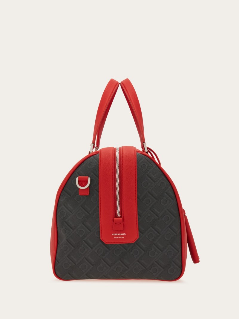 Ferragamo | Men's Bicolor Duffel Bag - Black/Grey/Flame Red
