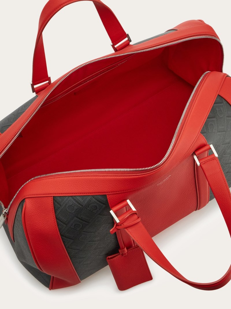 Ferragamo | Men's Bicolor Duffel Bag - Black/Grey/Flame Red