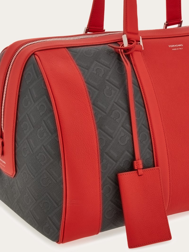 Ferragamo | Men's Bicolor Duffel Bag - Black/Grey/Flame Red