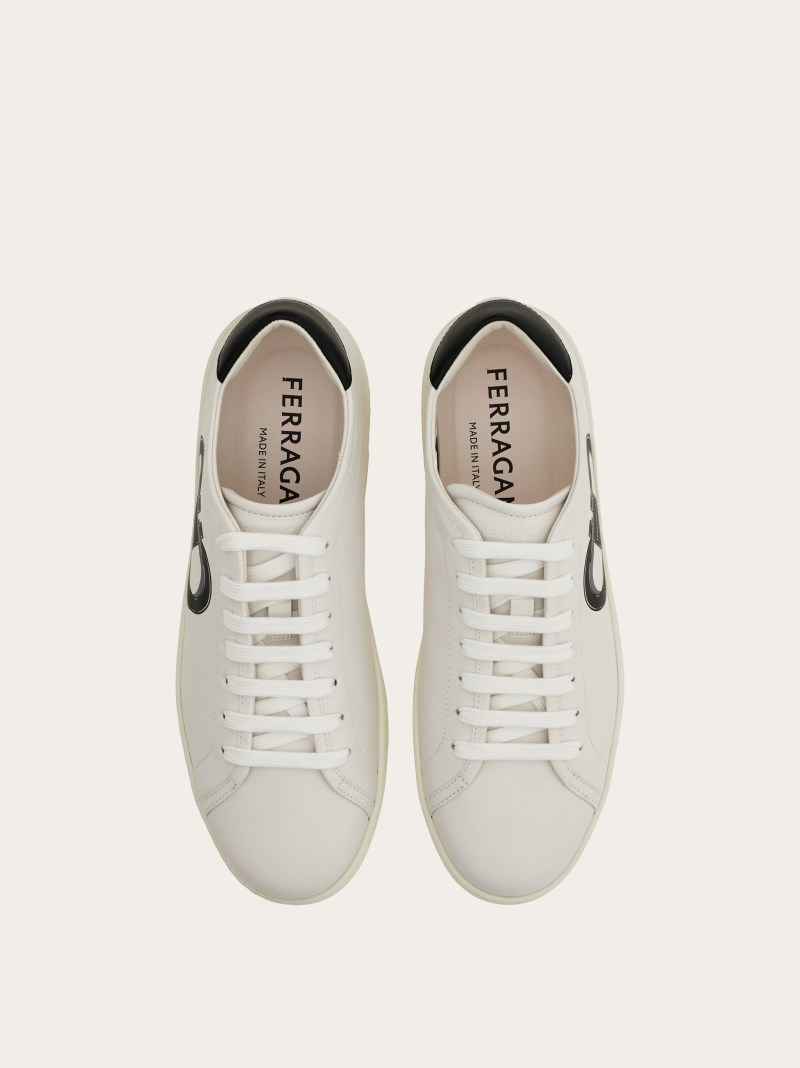 Ferragamo | Men's Double Gancini Sneaker - Optic White/Black