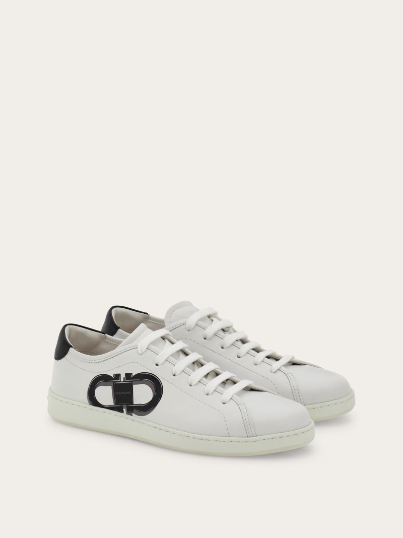 Ferragamo | Men's Double Gancini Sneaker - Optic White/Black