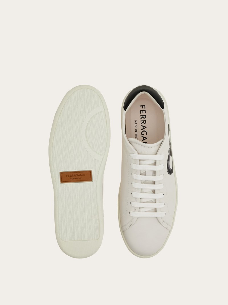 Ferragamo | Men's Double Gancini Sneaker - Optic White/Black