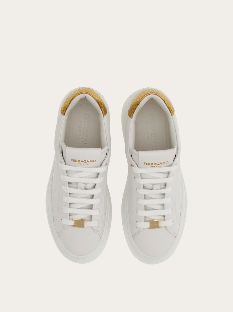 Ferragamo | Women's Wedge Sneaker - Optic White/Gold