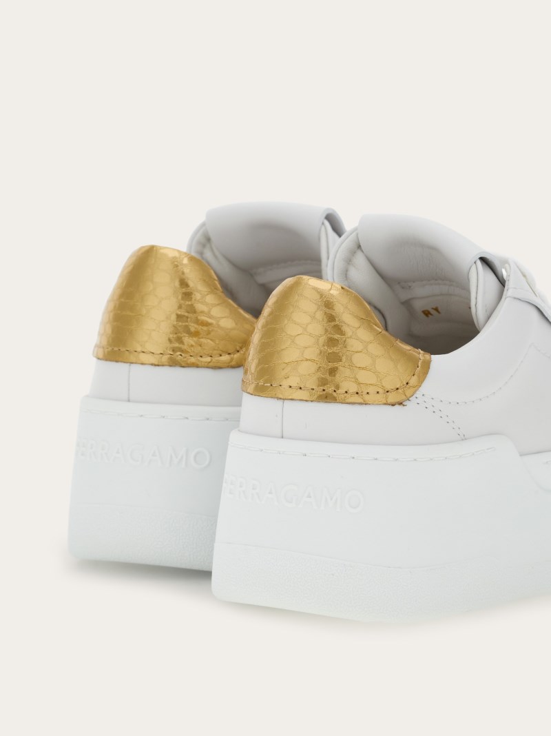 Ferragamo | Women's Wedge Sneaker - Optic White/Gold