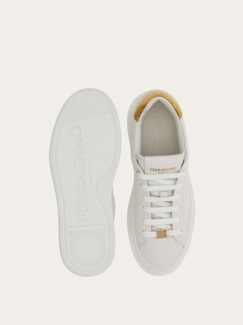 Ferragamo | Women's Wedge Sneaker - Optic White/Gold