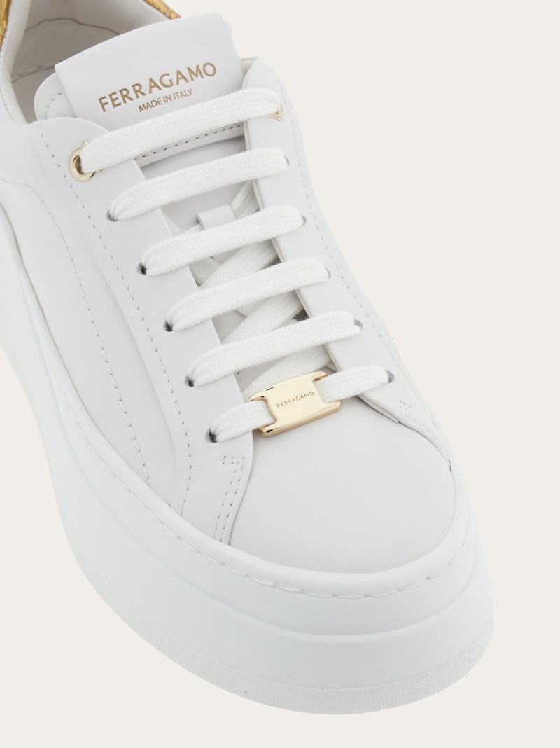 Ferragamo | Women's Wedge Sneaker - Optic White/Gold