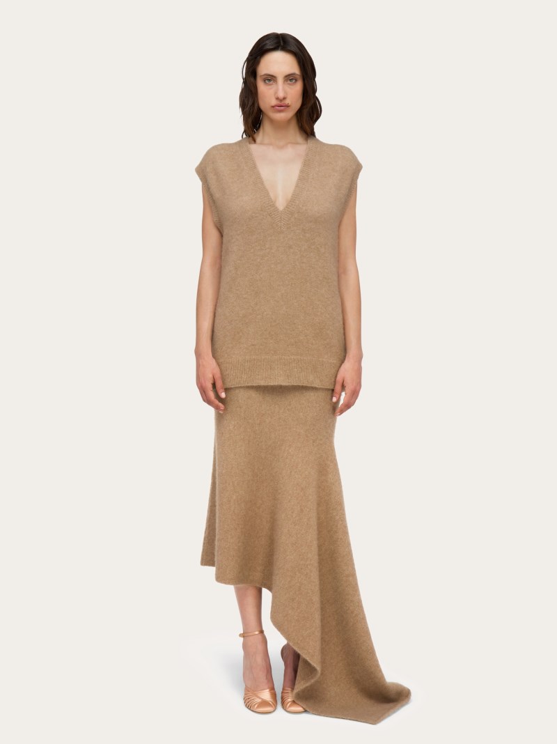 Ferragamo | Women's Oversize Wool And Alpaca Gilet - Nude
