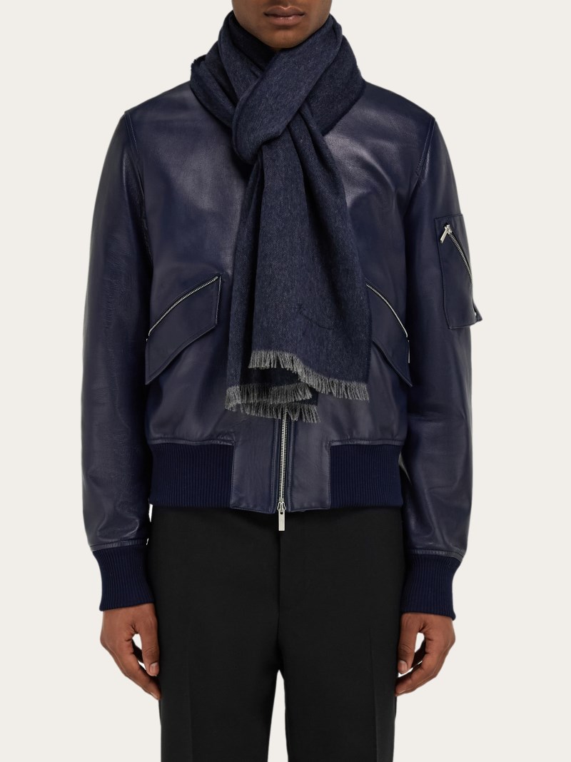 Ferragamo | Men's Cashmere Scarf - Navy Blue/Light Grey