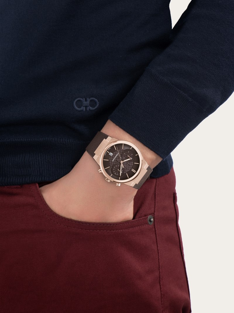 Ferragamo | Men's Sapphire Chrono Watch - Ip Rose Gold/Brown