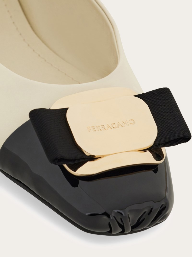 Ferragamo | Women's New Vara Plate Bicolor Ballet Flat - Mascarpone/Black