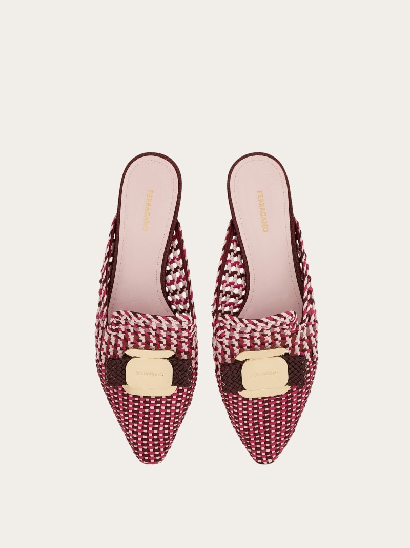 Ferragamo | Women's New Vara Plate Mule - Burgundy/Cotton Candy/Cherry