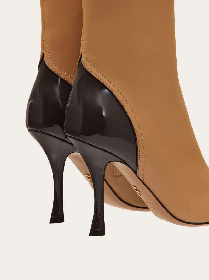Ferragamo | Women's Ankle Boot With Contrasting Inlays - Testa Di Moro/Light Camel