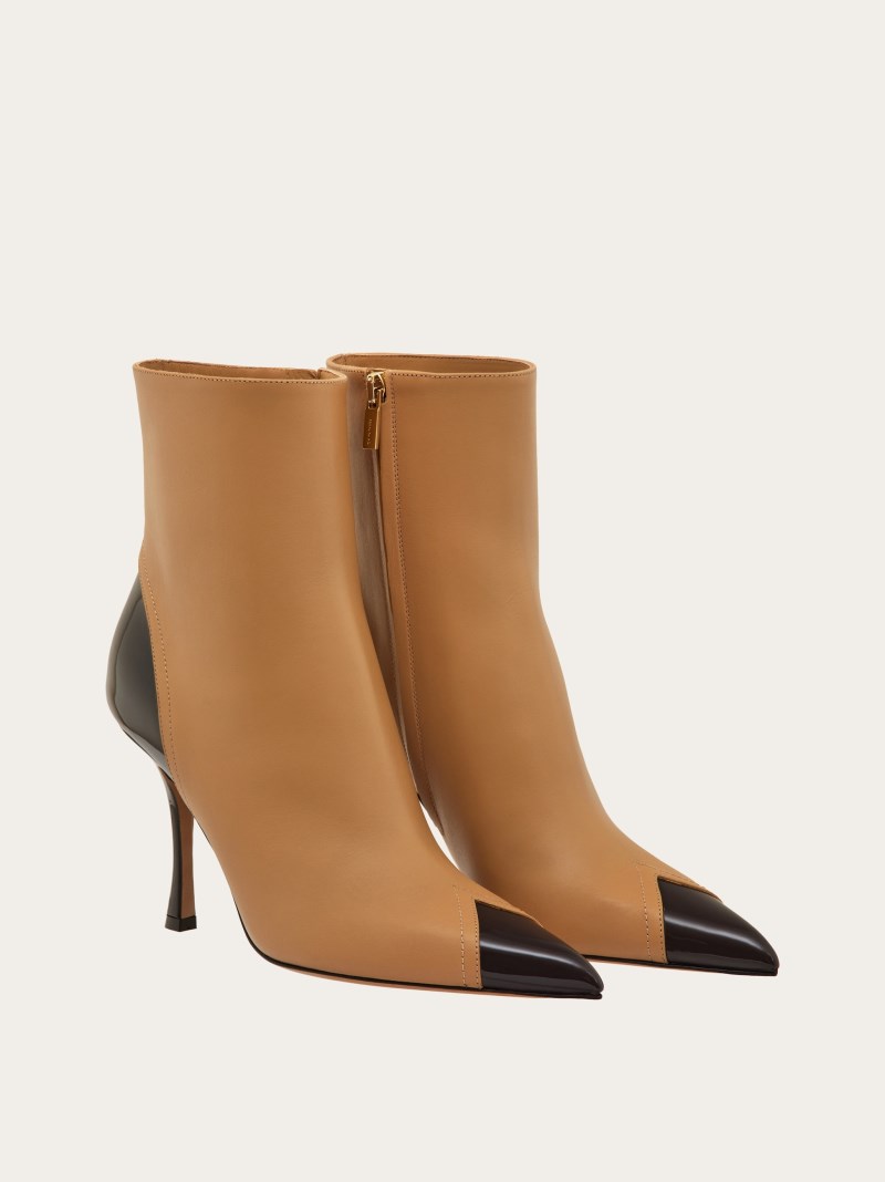 Ferragamo | Women's Ankle Boot With Contrasting Inlays - Testa Di Moro/Light Camel