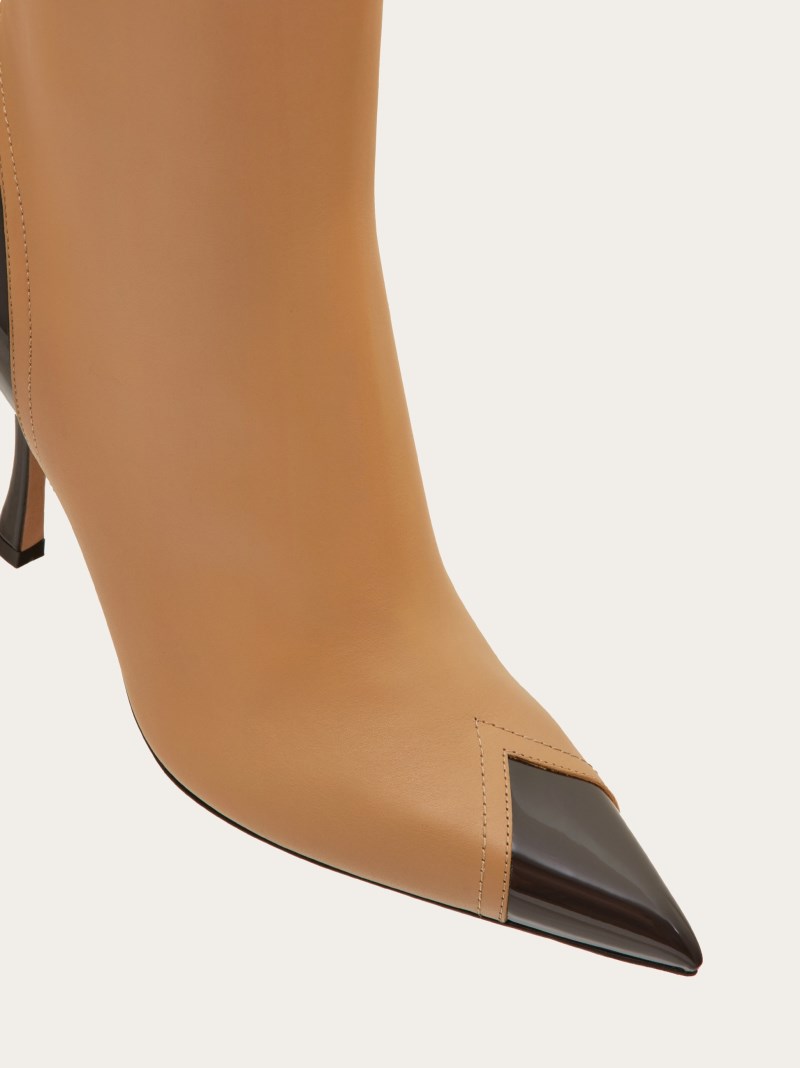 Ferragamo | Women's Ankle Boot With Contrasting Inlays - Testa Di Moro/Light Camel