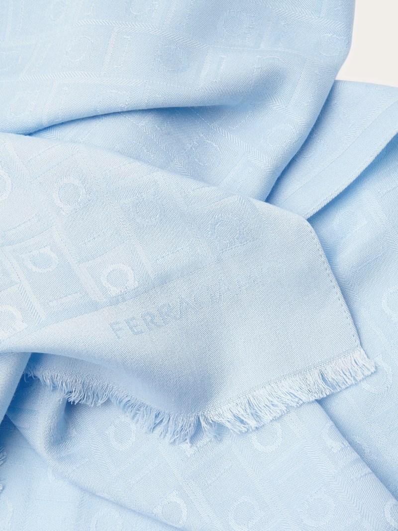 Ferragamo | Women's Monogram Jacquard Stole - Light Blue