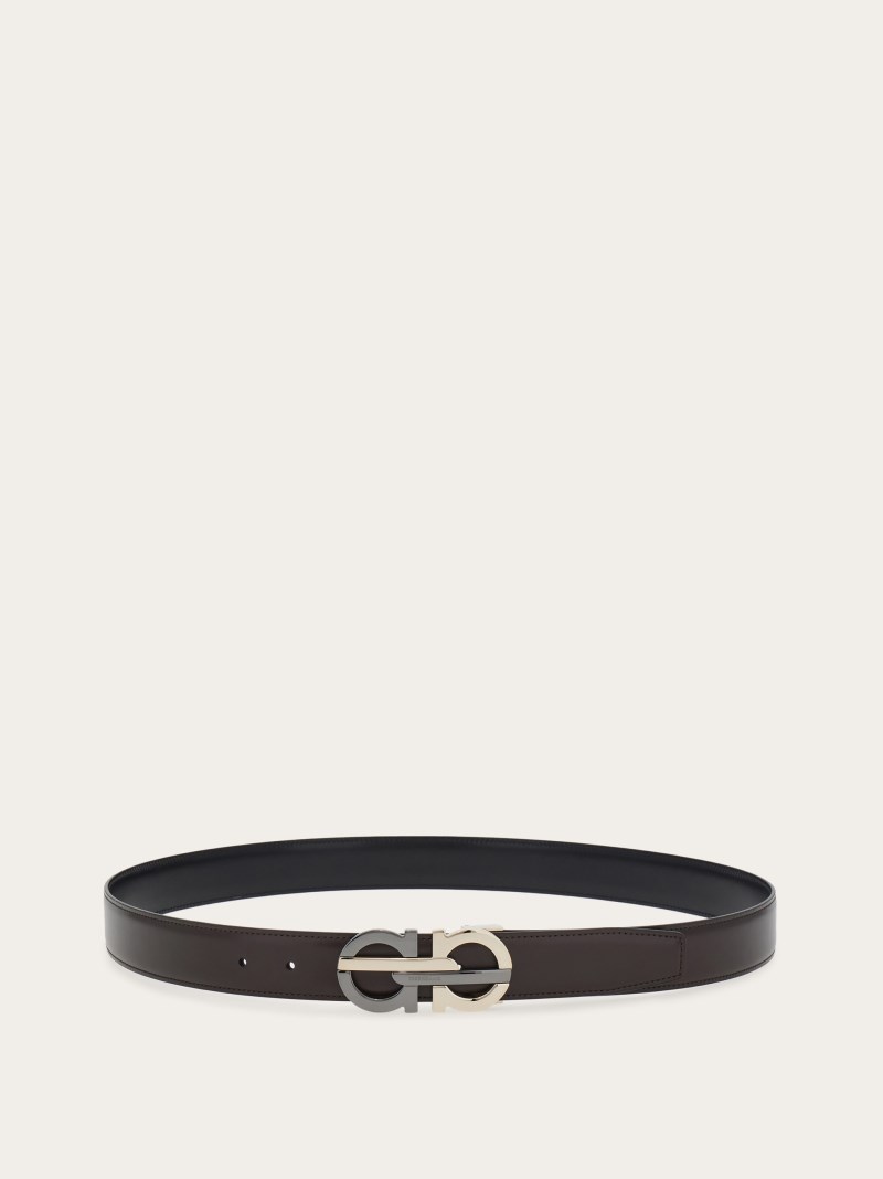 Ferragamo | Men's Reversible And Adjustable Gancini Belt - Testa Di Moro/Black